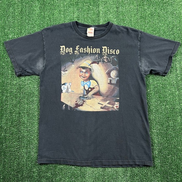 VTG Dog Fashion Disco Pinocchio Graphic Alt Metal Band T-Shirt Mens L Black Y2K - Picture 3 of 9